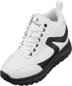 CALTO Men's Invisible Height Increasing Elevator Shoes - White/Black Lace-up High-Top Hiking Style Sneaker Boots - 4 Inches Taller - S22773 - Size 7 D(M) US