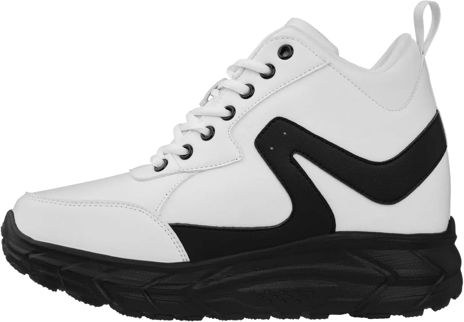 CALTO Men's Invisible Height Increasing Elevator Shoes - White/Black Lace-up High-Top Hiking Style Sneaker Boots - 4 Inches Taller - S22773 - Size 7 D(M) US