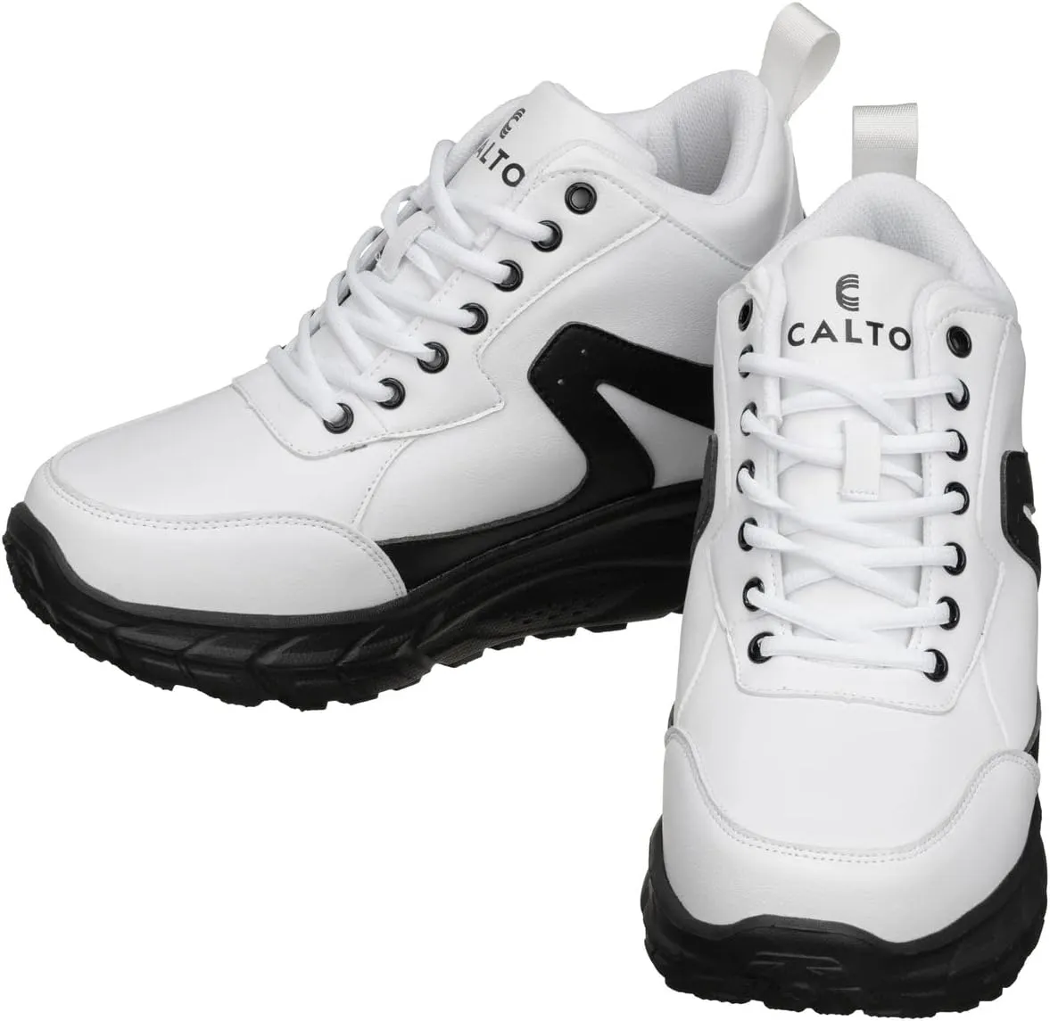 CALTO Men's Invisible Height Increasing Elevator Shoes - White/Black Lace-up High-Top Hiking Style Sneaker Boots - 4 Inches Taller - S22773 - Size 7 D(M) US
