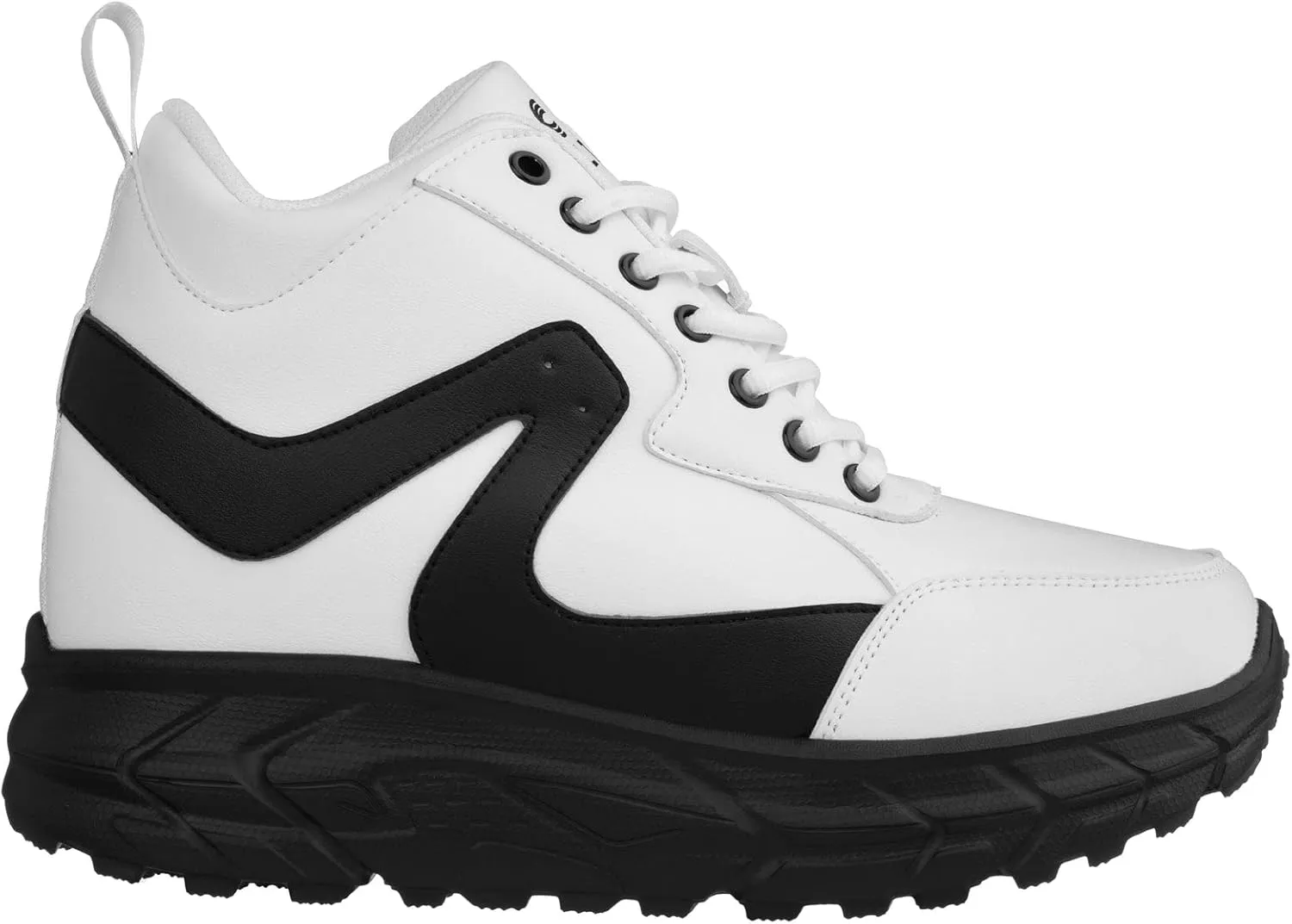 CALTO Men's Invisible Height Increasing Elevator Shoes - White/Black Lace-up High-Top Hiking Style Sneaker Boots - 4 Inches Taller - S22773 - Size 7 D(M) US