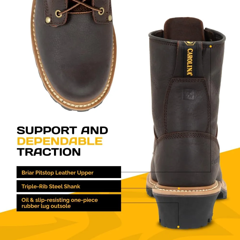 Carolina Elm 8” Steel Toe Logger Work Boots for Men - Rugged Leather Upper with Comfort Footbed, Oil & Slip-Resisting Rubber Lug Outsole, EH Rated