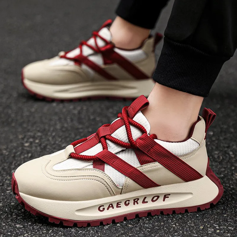 Casual Patchwork Leather Height-Increasing Chunky Sneakers