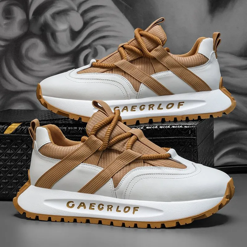 Casual Patchwork Leather Height-Increasing Chunky Sneakers