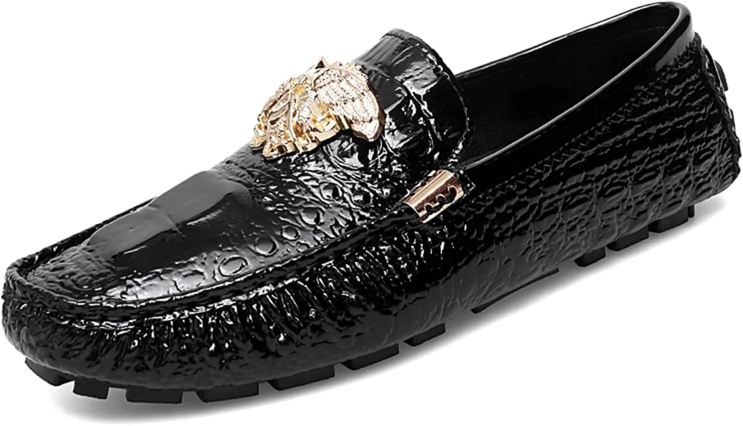 CHUUMEE Fashion Crocodile Pattern Men's Driving Penny Loafers Leather Moccasin Slip-On Casual Dress Boat Shoes
