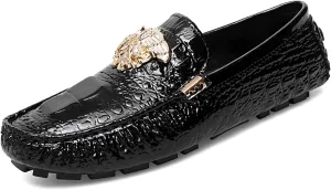 CHUUMEE Fashion Crocodile Pattern Men's Driving Penny Loafers Leather Moccasin Slip-On Casual Dress Boat Shoes