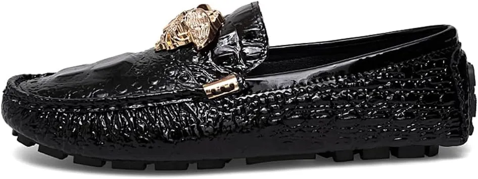 CHUUMEE Fashion Crocodile Pattern Men's Driving Penny Loafers Leather Moccasin Slip-On Casual Dress Boat Shoes