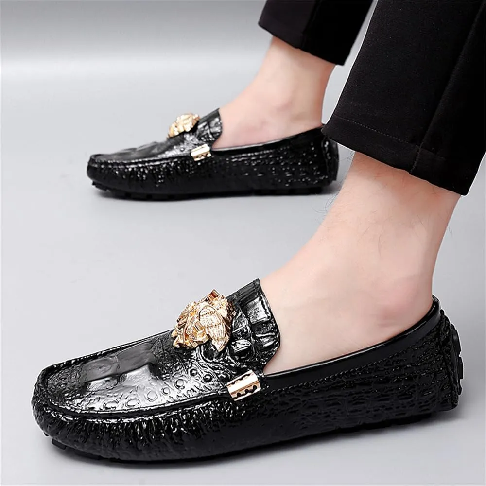 CHUUMEE Fashion Crocodile Pattern Men's Driving Penny Loafers Leather Moccasin Slip-On Casual Dress Boat Shoes