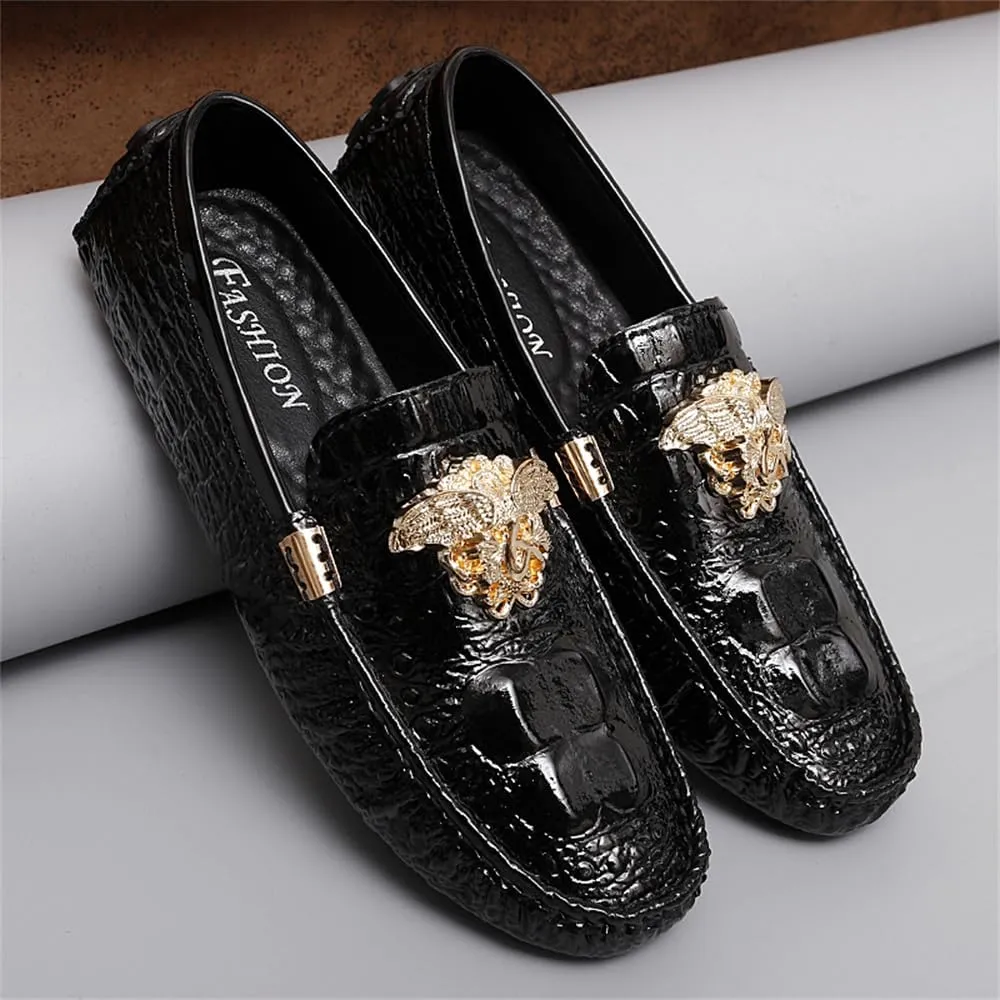 CHUUMEE Fashion Crocodile Pattern Men's Driving Penny Loafers Leather Moccasin Slip-On Casual Dress Boat Shoes