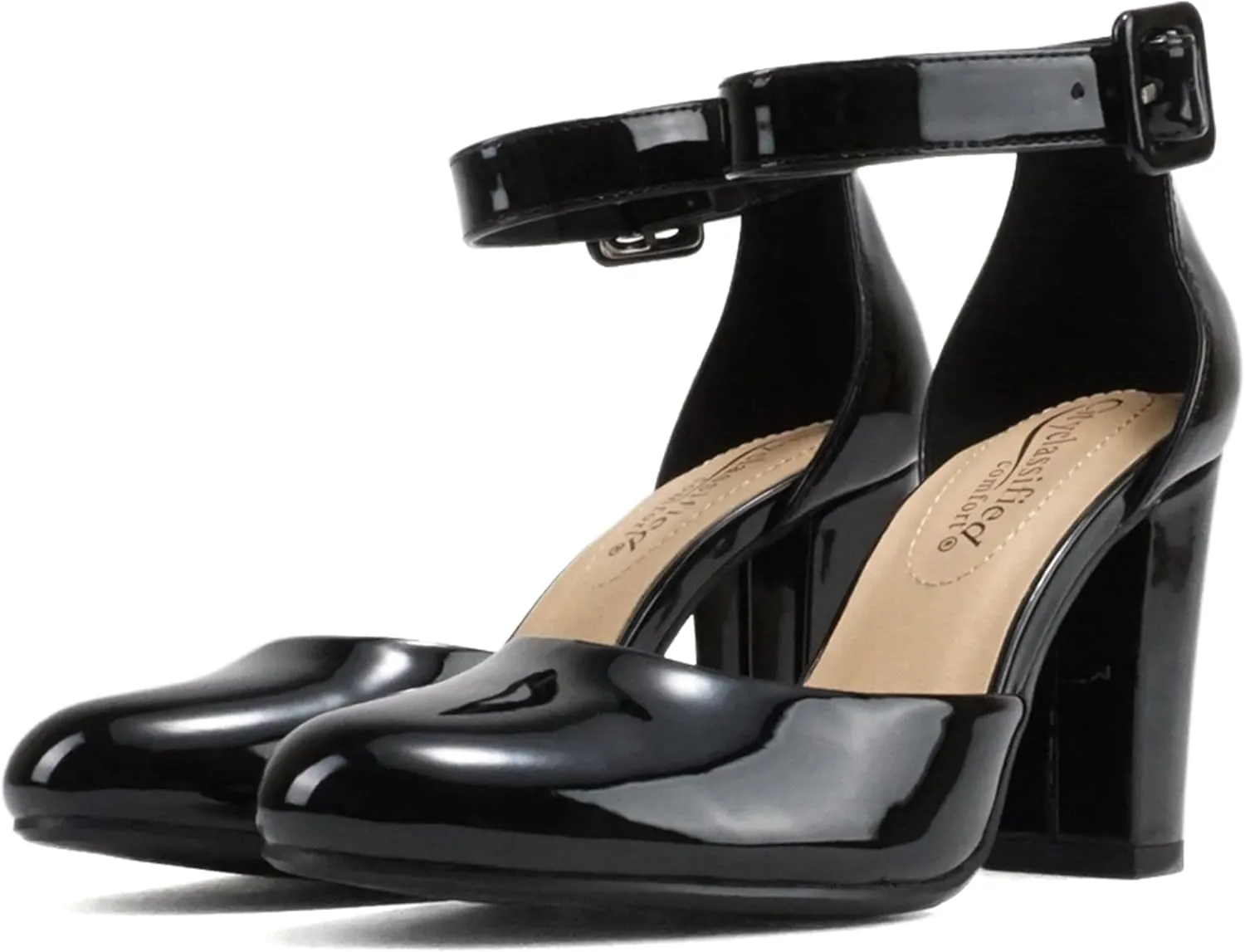 City Classified Comfort Women's Closed Toe Ankle Strap Block Heel