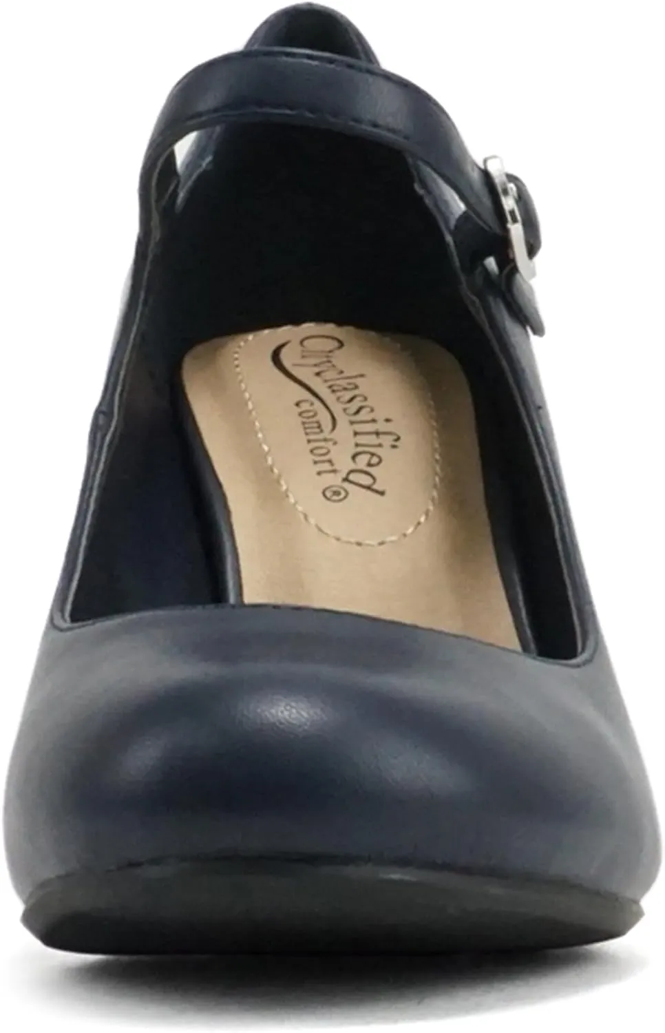 City Classified Comfort Women's Closed Toe Ankle Strap Block Heel