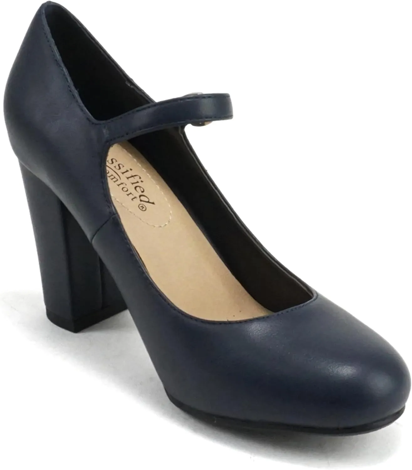 City Classified Comfort Women's Closed Toe Ankle Strap Block Heel
