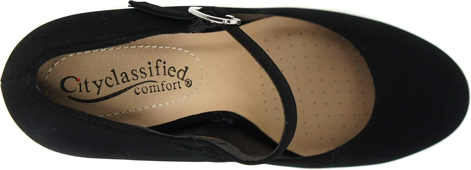 City Classified Comfort Women's Closed Toe Ankle Strap Block Heel