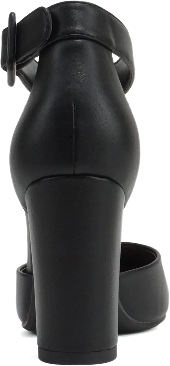 City Classified Comfort Women's Closed Toe Ankle Strap Block Heel