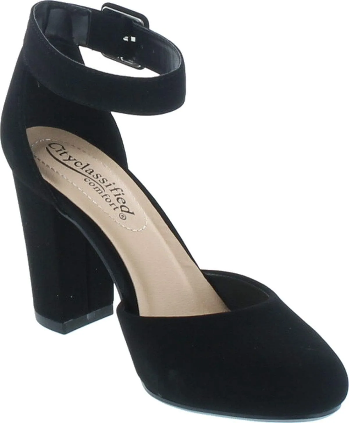 City Classified Comfort Women's Closed Toe Ankle Strap Block Heel