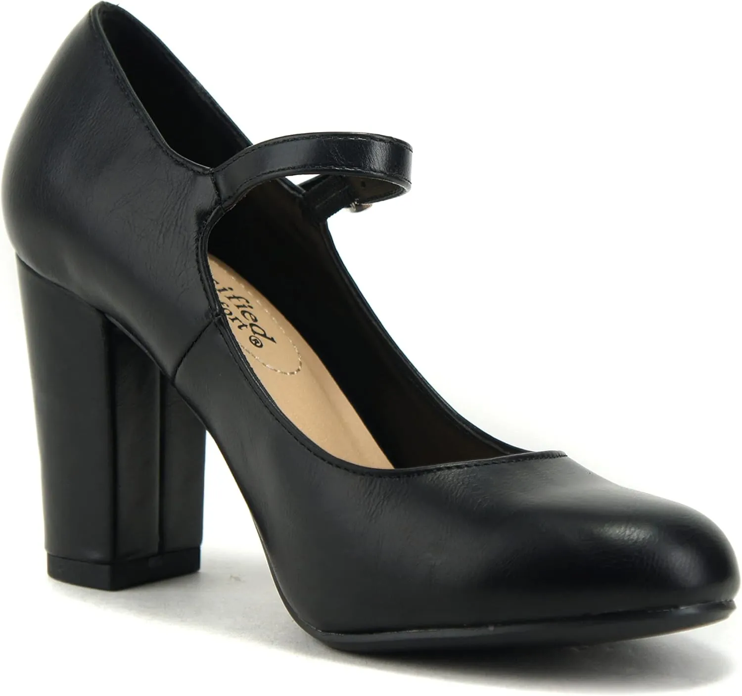 City Classified Comfort Women's Closed Toe Ankle Strap Block Heel