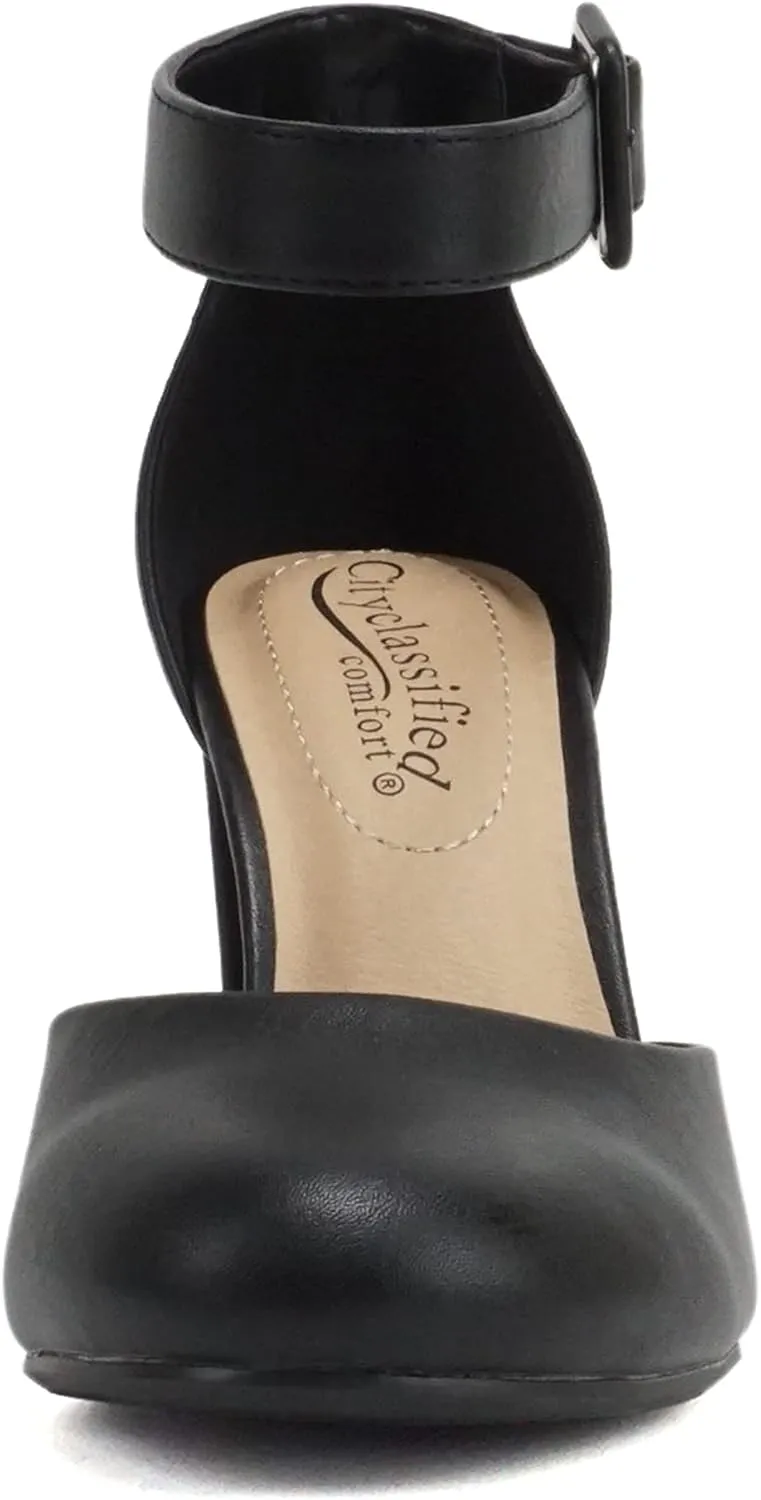 City Classified Comfort Women's Closed Toe Ankle Strap Block Heel