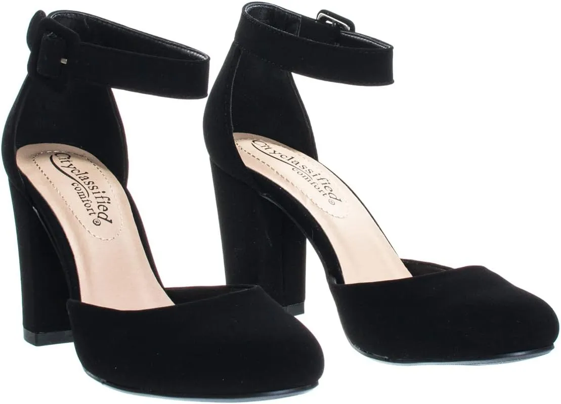 City Classified Comfort Women's Closed Toe Ankle Strap Block Heel