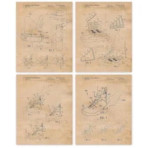 Classic Back 2 Future Shoes Patent Prints, 4 (8x10) Unframed Photos, Wall Art Decor Gift for Home Nike Tech Office Gears Garage Shop School College Student Teacher Coach Sneaker Streetwear Design Fan