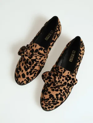 Classic Leopard Embossed Loafer With Bow - Animal
