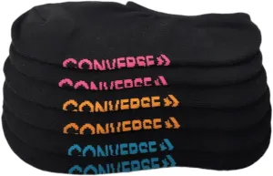 Converse Womens No Show Socks 3 Pack Half Cushion Ultra Low Made For Chucks Shoe Size 6-10 (Black/Multi Neon)