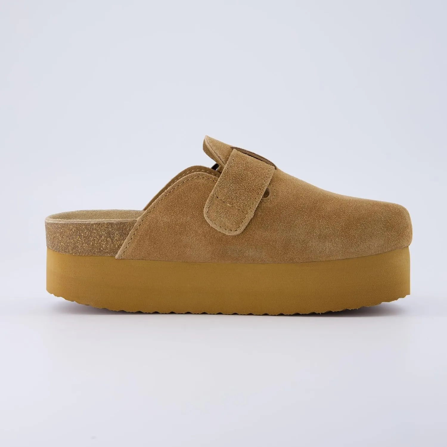 CUSHIONAIRE Women's Granola *Previous Buckle Issue Fixed* Genuine Suede Cork Footbed Platform Clog,  Comfort, Wide Widths Available