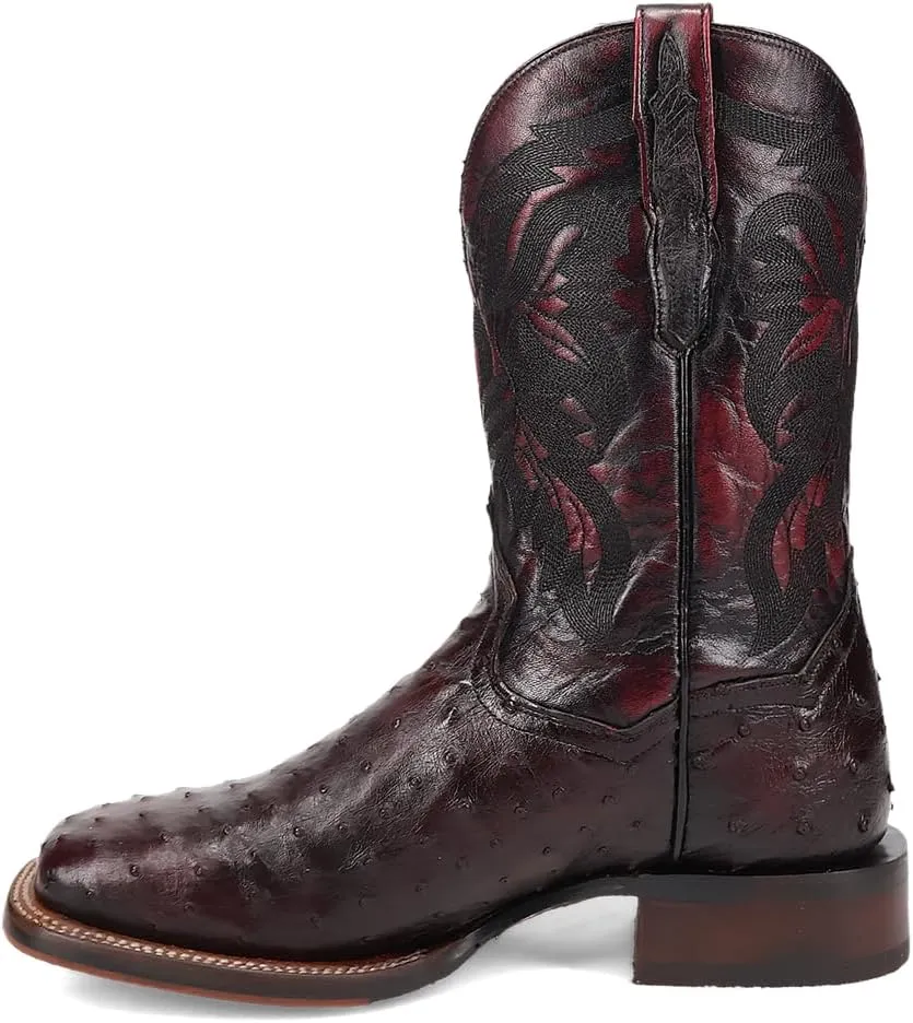 Dan Post Boots Mens Alamosa Embroidered Ostrich Square Toe Pull On Dress Boots Mid Calf - Red