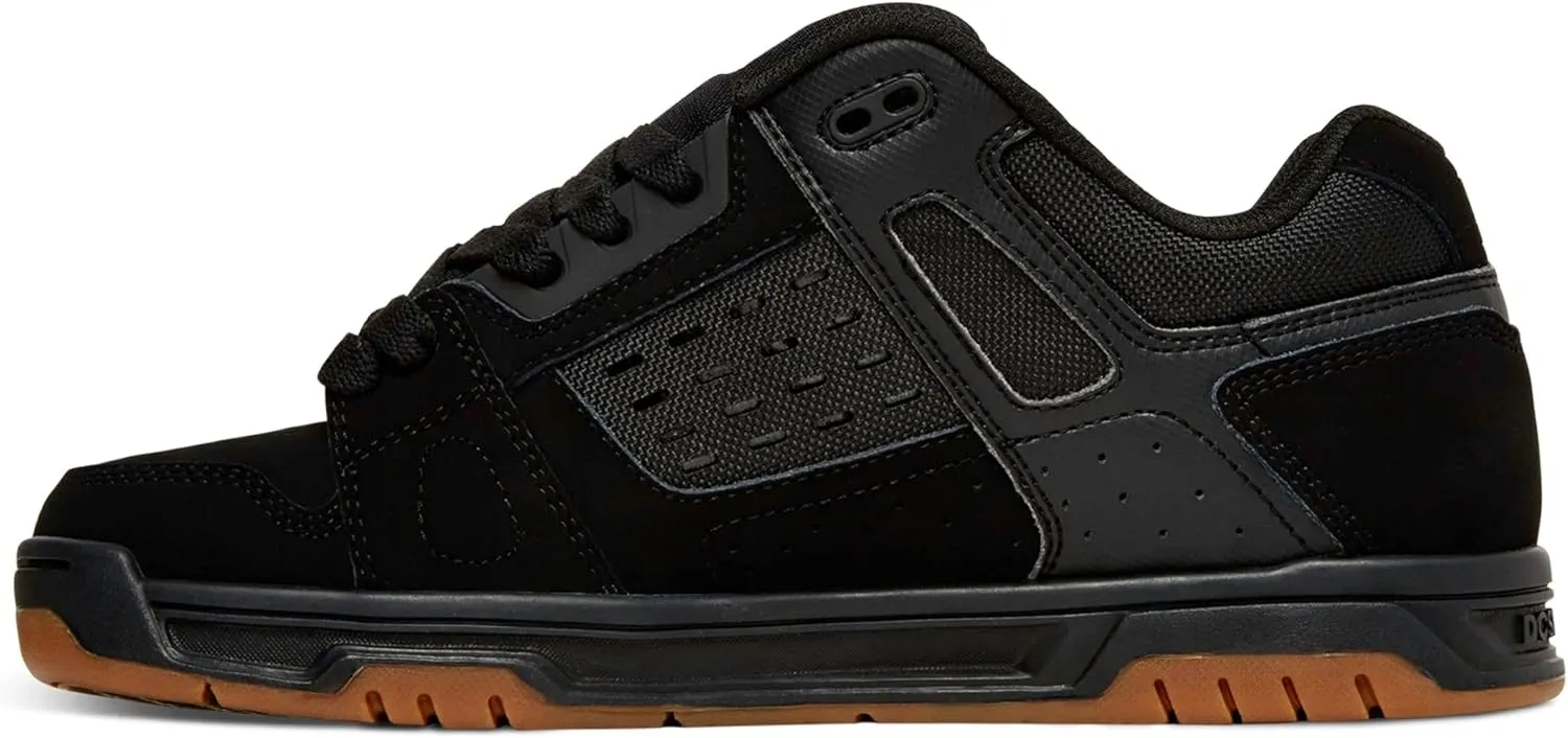 DC Men's Stag Low Top Skate Shoe, Black/Gum, 13