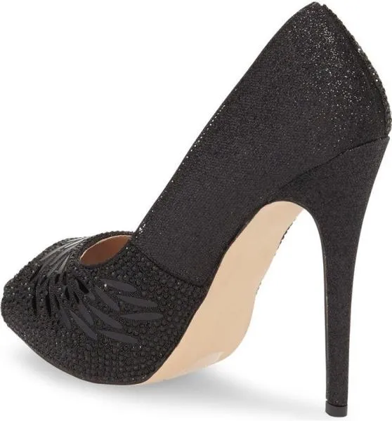Diverse options Pumps Toe Price guarantee Lorraine Estelle Black Glitter Peep Lauren Fashion Rhinestone Dress