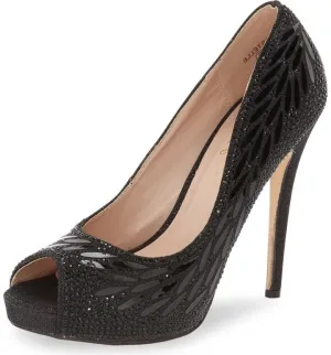 Diverse options Pumps Toe Price guarantee Lorraine Estelle Black Glitter Peep Lauren Fashion Rhinestone Dress