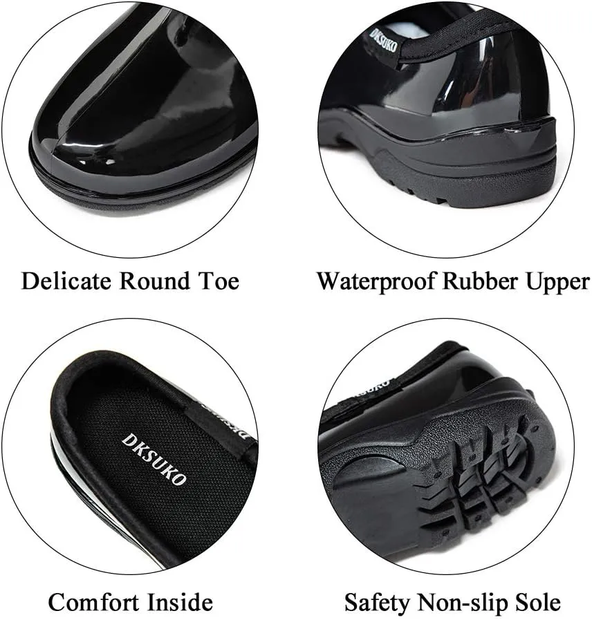 DKSUKO Waterproof Garden Shoe for Women Outdoor Slip-On Rain Boots Short Ankle Work Shoes and Garden Clogs with Comfort Insole