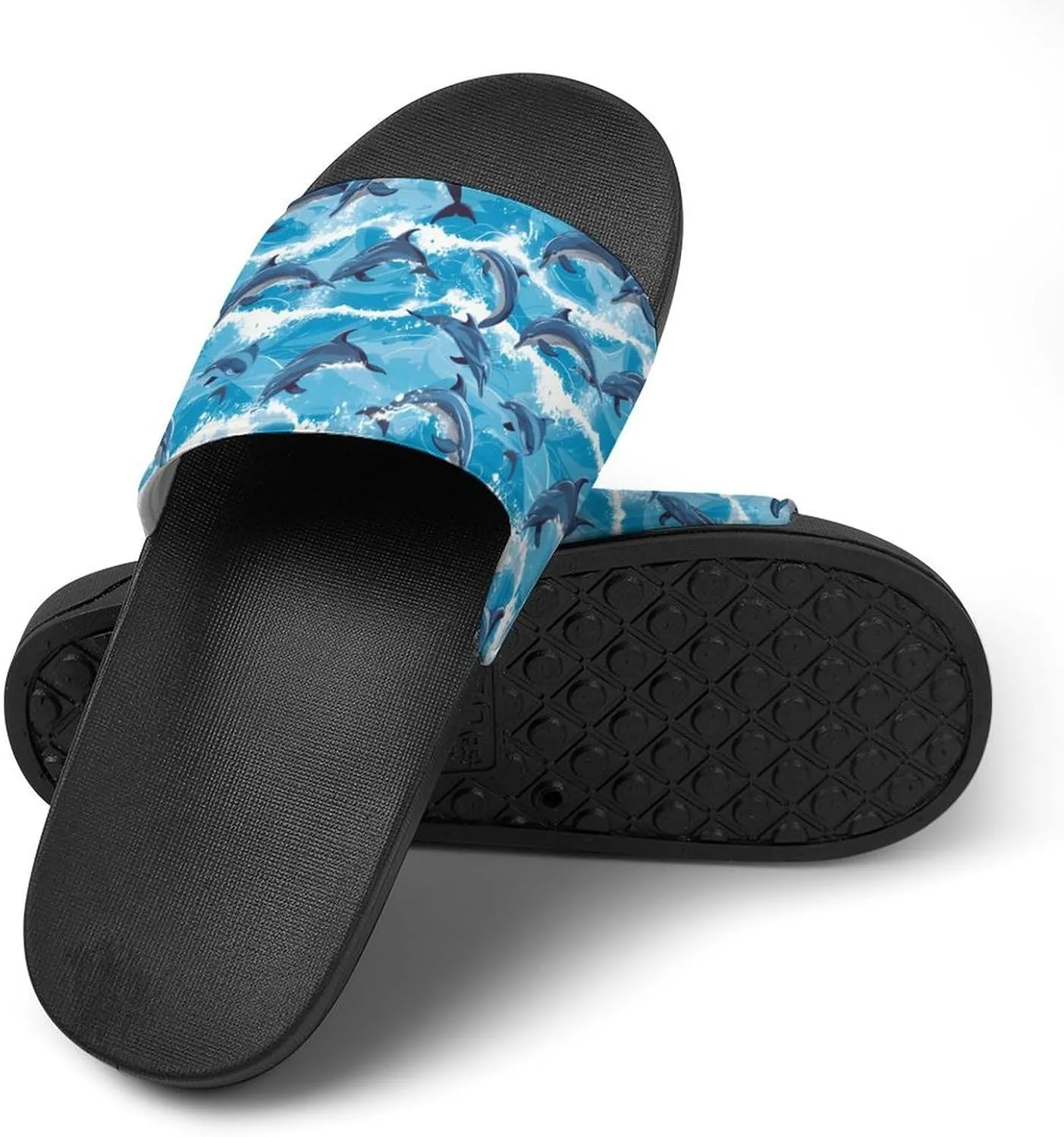 Dolphins in Waves Funny Slippers Slides Sandals Shower Home House Shoes Non Slip Soft Sole Shoe For Men Women Bathroom