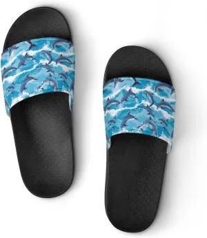 Dolphins in Waves Funny Slippers Slides Sandals Shower Home House Shoes Non Slip Soft Sole Shoe For Men Women Bathroom
