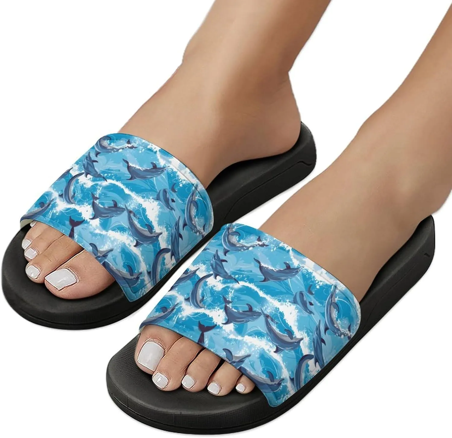 Dolphins in Waves Funny Slippers Slides Sandals Shower Home House Shoes Non Slip Soft Sole Shoe For Men Women Bathroom