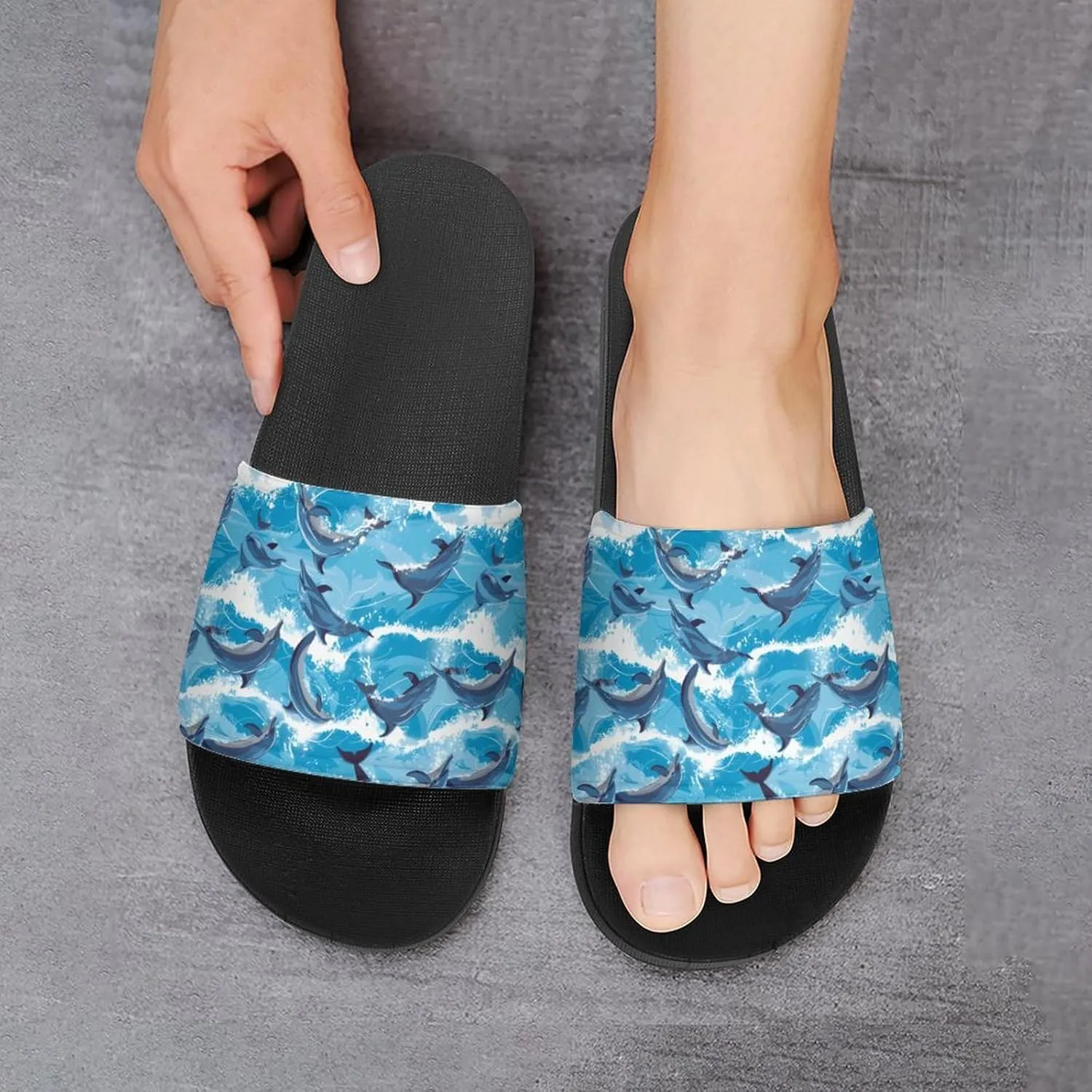 Dolphins in Waves Funny Slippers Slides Sandals Shower Home House Shoes Non Slip Soft Sole Shoe For Men Women Bathroom