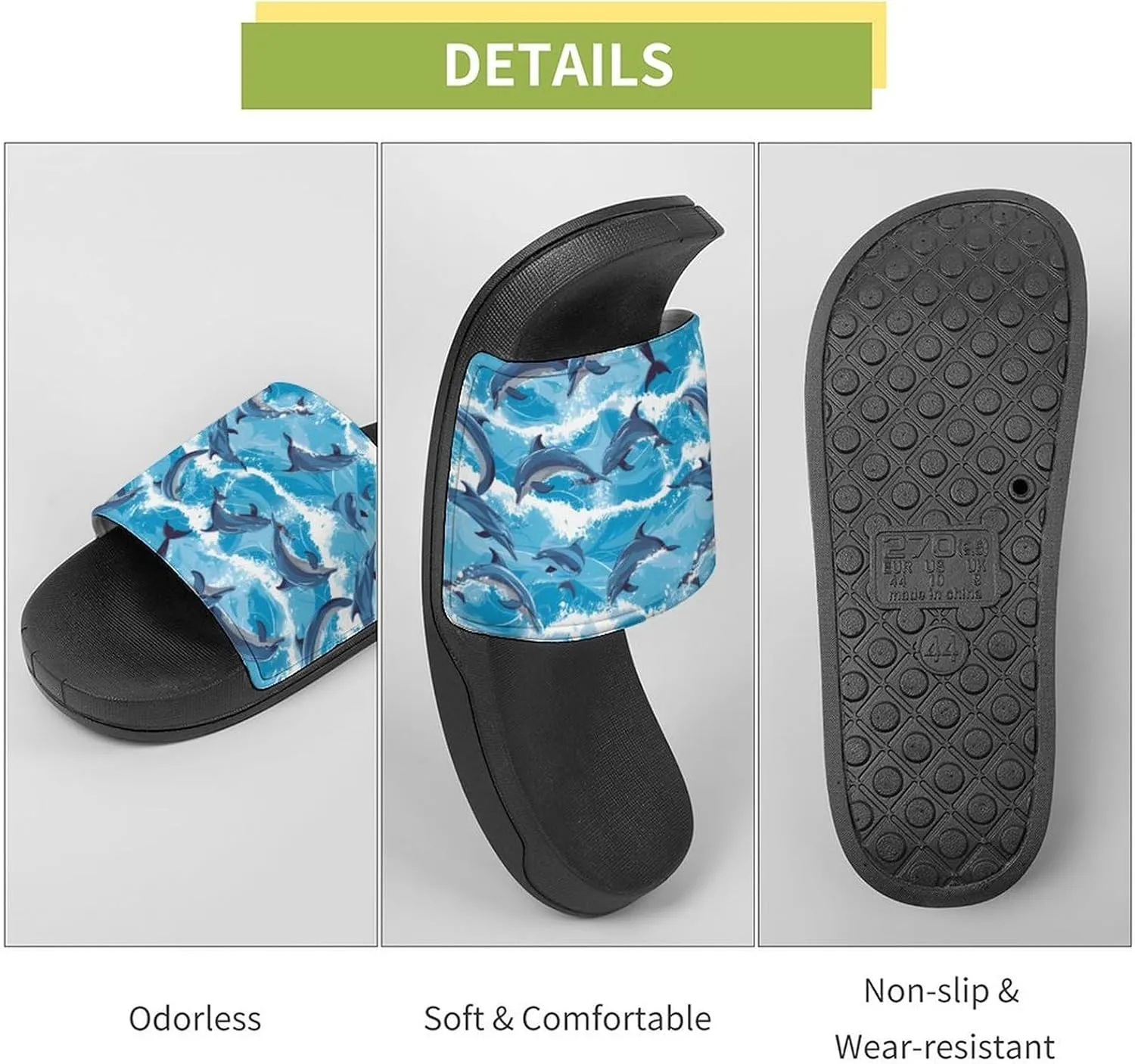 Dolphins in Waves Funny Slippers Slides Sandals Shower Home House Shoes Non Slip Soft Sole Shoe For Men Women Bathroom