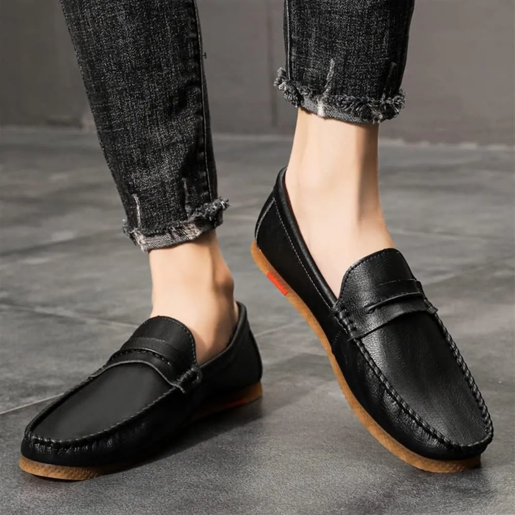 Driving Moccasins Smoking Loafer for Men Penny Loafer Vegan Leather Stitching Details Round Toe Rubber Sole Anti-Slip Flat Heel Lightweight Outdoor for Any Attire