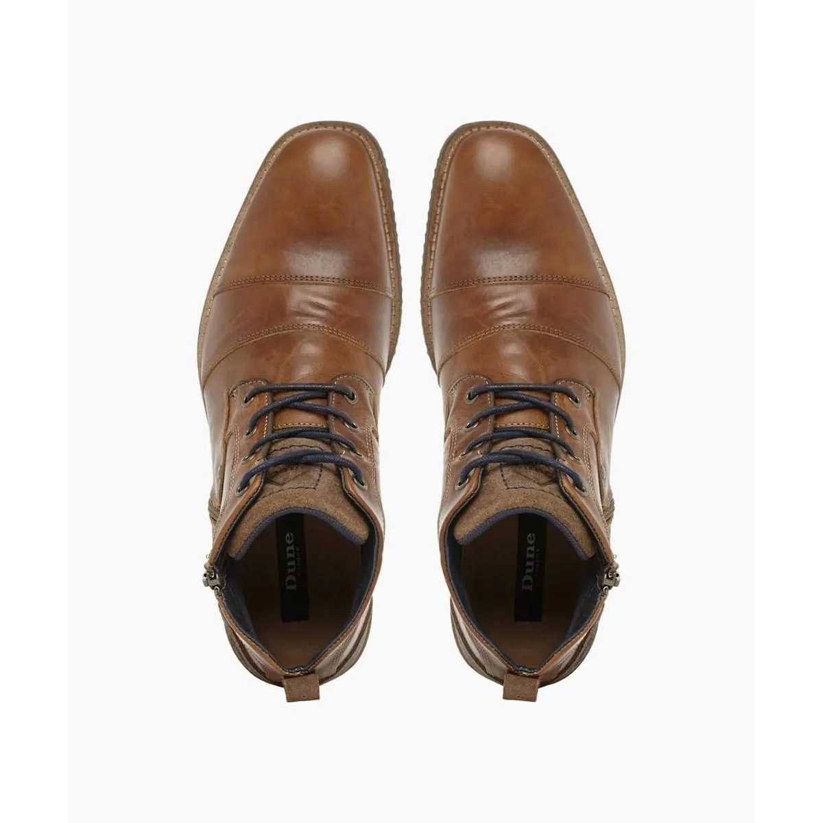 Dune Captains Double Toe Cap Detail Leather Boots Tan Leather