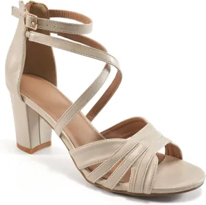 Ecetana Womens Sandals Chunky Heel Dressy Open Toe Buckle Ankle Strap Back Zipper Sexy Block Shoes for Party Wedding