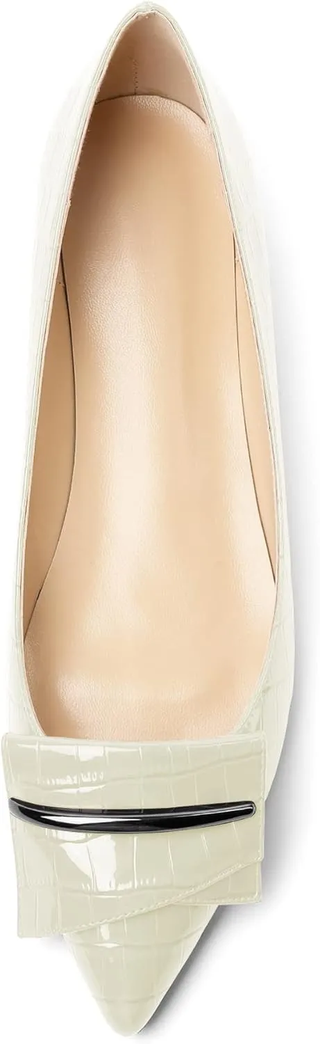 Eldof Loafer Flats for Women Pointed Toe Slip On Comfortable Ballet Flats Shoes with Bow for Office Casual Work Dress