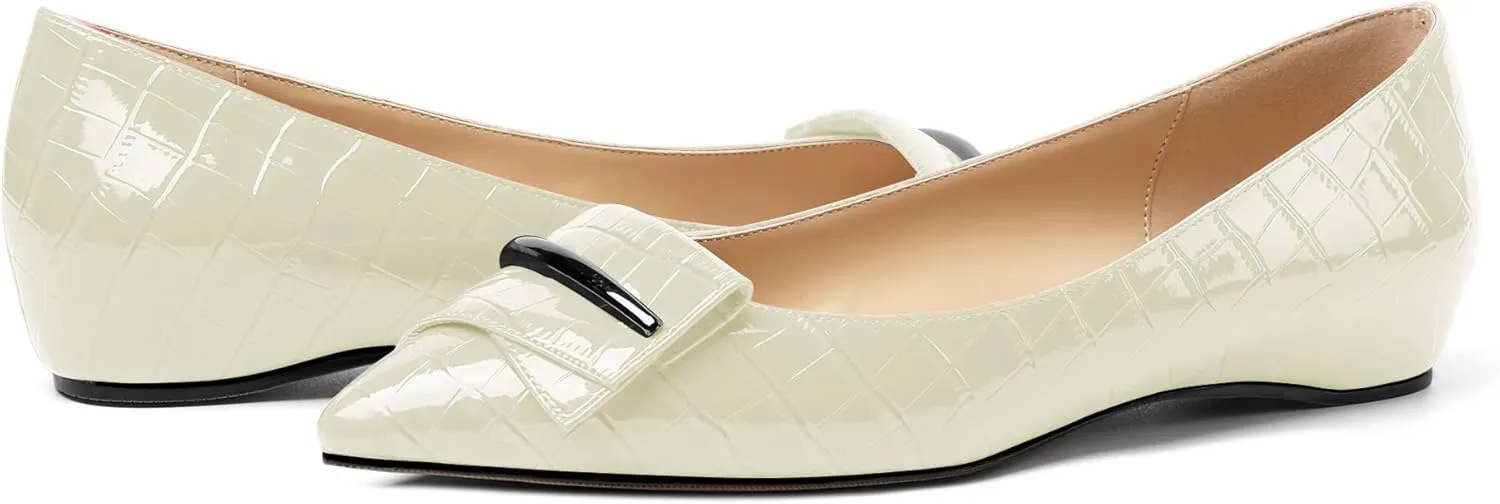 Eldof Loafer Flats for Women Pointed Toe Slip On Comfortable Ballet Flats Shoes with Bow for Office Casual Work Dress