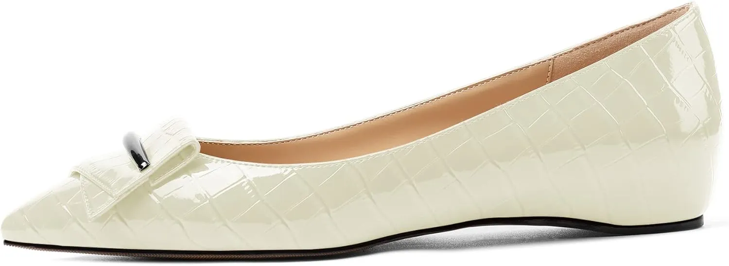 Eldof Loafer Flats for Women Pointed Toe Slip On Comfortable Ballet Flats Shoes with Bow for Office Casual Work Dress