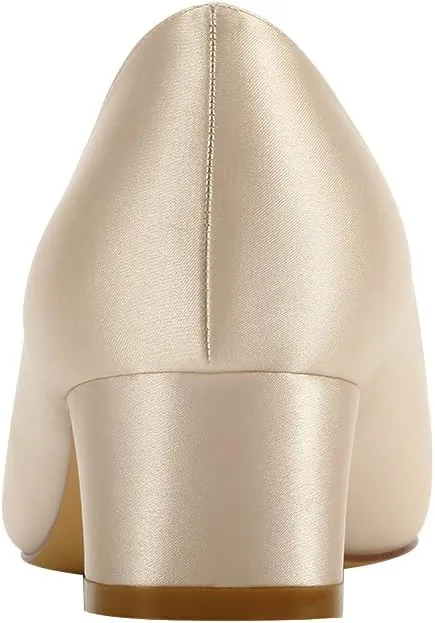 ERIJUNOR Women Comfort Chunky Heel Pointed Toe Rhinestone Wedding Evening Satin Shoes for Bride