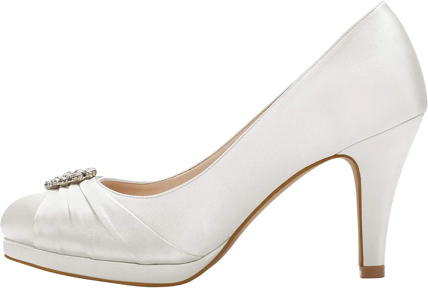 ERIJUNOR Women Comfort Mid Heel Pumps Closed-Toe Satin Wedding Evening Party Dress Shoes
