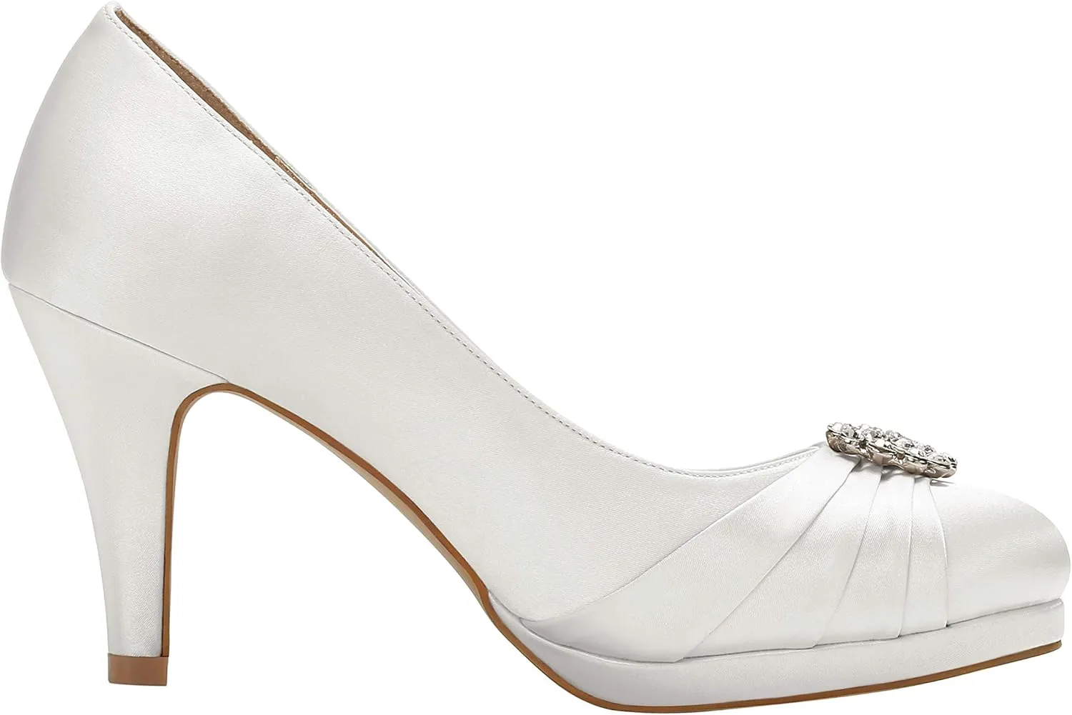 ERIJUNOR Women Comfort Mid Heel Pumps Closed-Toe Satin Wedding Evening Party Dress Shoes