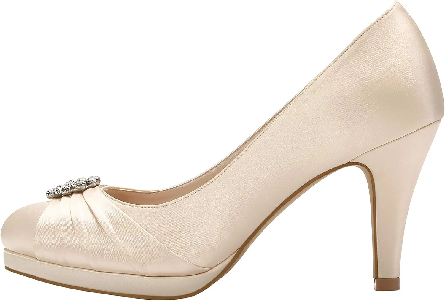 ERIJUNOR Women Comfort Mid Heel Pumps Closed-Toe Satin Wedding Evening Party Dress Shoes