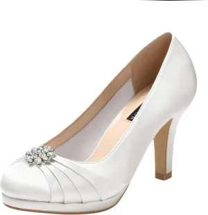 ERIJUNOR Women Comfort Mid Heel Pumps Closed-Toe Satin Wedding Evening Party Dress Shoes
