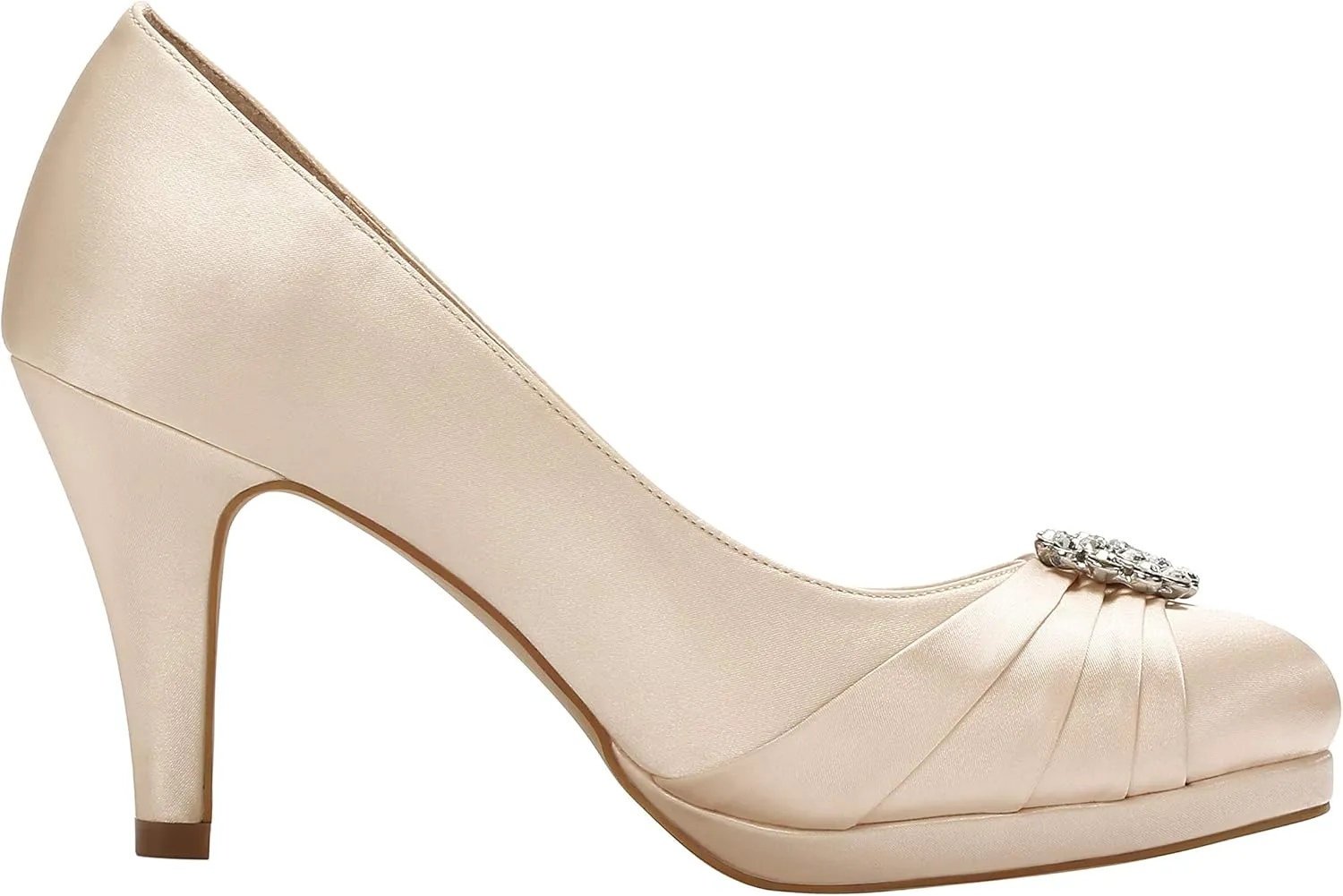 ERIJUNOR Women Comfort Mid Heel Pumps Closed-Toe Satin Wedding Evening Party Dress Shoes