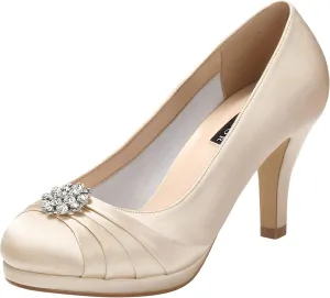 ERIJUNOR Women Comfort Mid Heel Pumps Closed-Toe Satin Wedding Evening Party Dress Shoes