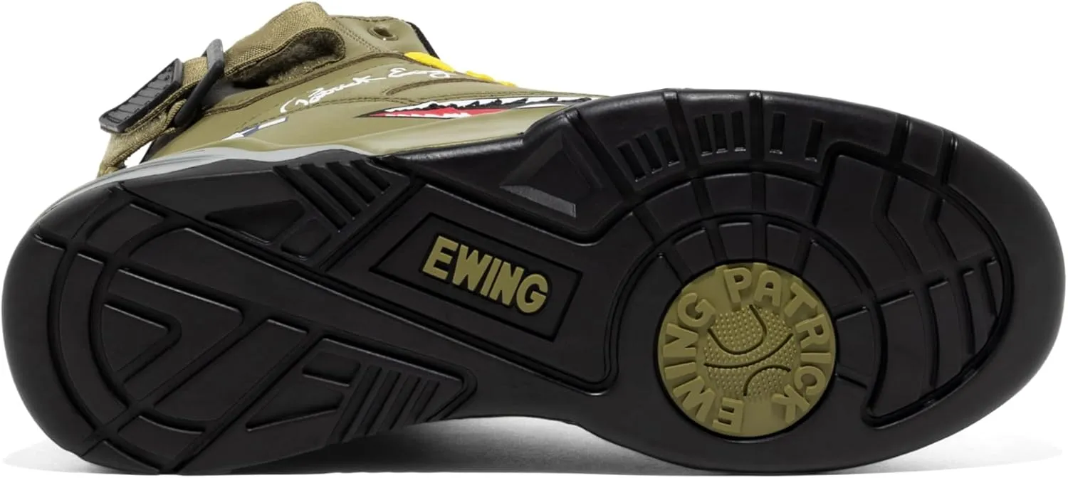 Ewing PATRICK ATHLETICS 33 HI x KOOL G RAP Olive/Red/Yellow - Limited Edition Military-Inspired Design with Shark Teeth Graphic
