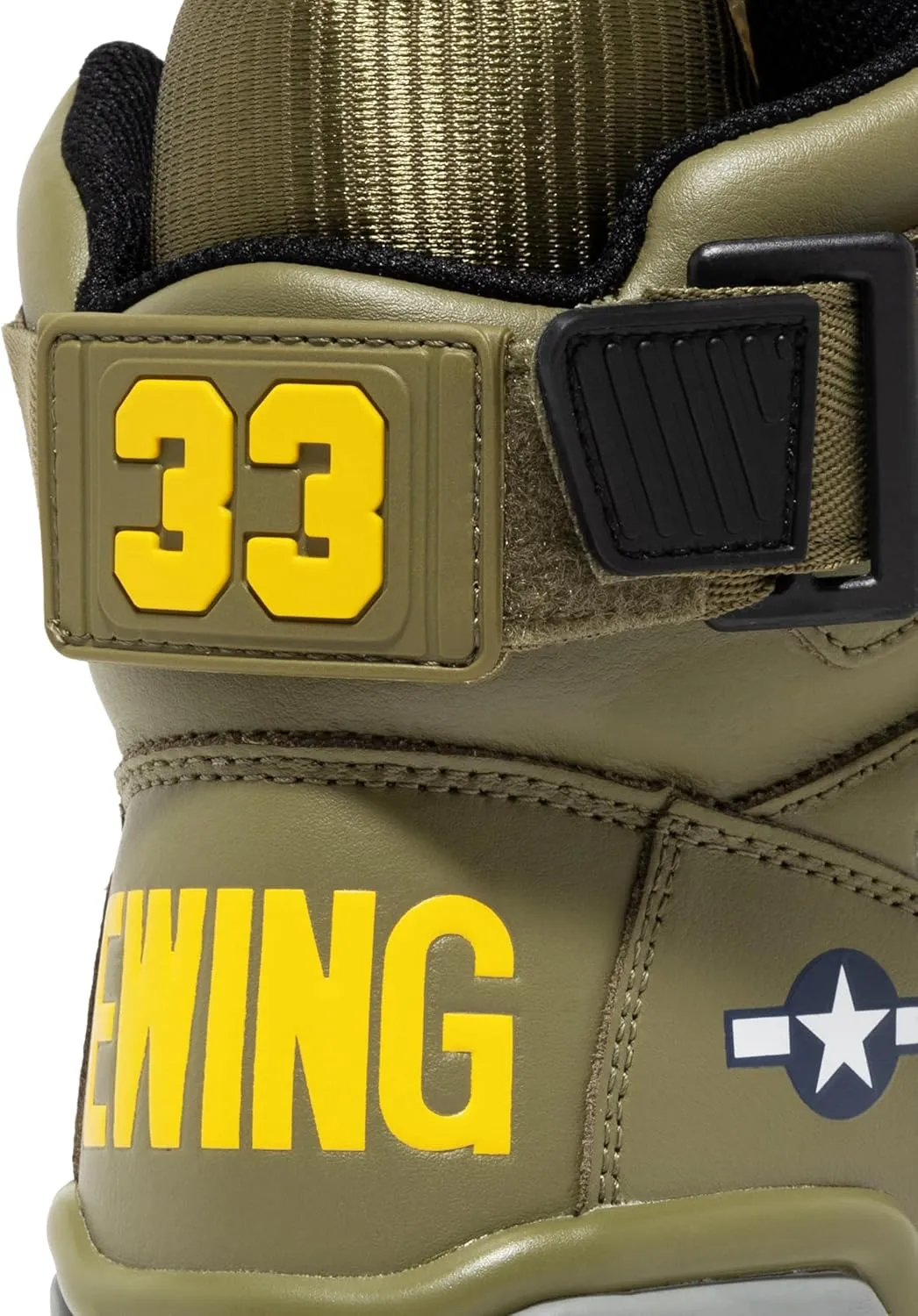 Ewing PATRICK ATHLETICS 33 HI x KOOL G RAP Olive/Red/Yellow - Limited Edition Military-Inspired Design with Shark Teeth Graphic